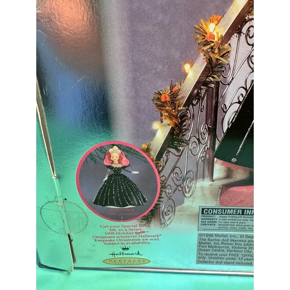 Brand New Vintage‎ 1998 Happy Holidays Barbie Collectible Pink Black Rare